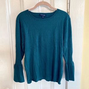 Chadwicks Ribbed Knit Pullover Sweater Bell Sleeves - Teal 1x NWOT